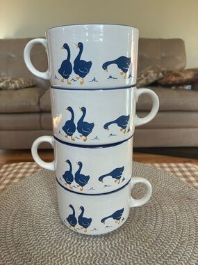 Navy Goose Ceramic Mugs - Set of 4